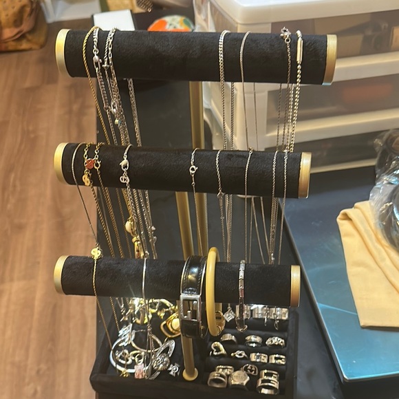 Elegant Jewelry Display with Silver and Gold Accents